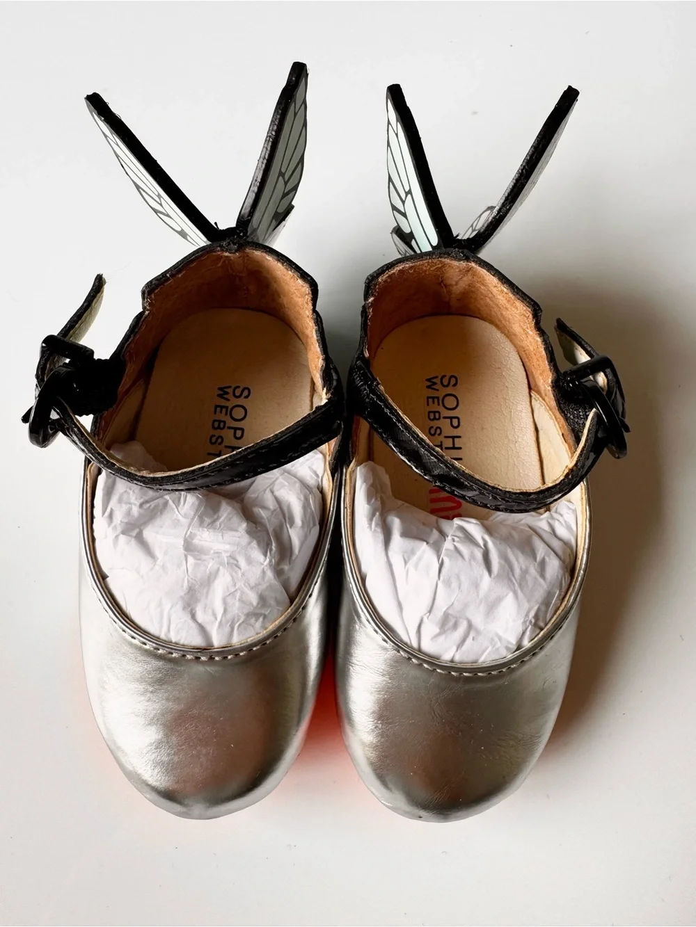 🦋 Designer Sophia Webster Baby Silver Wing Shoes - Playful Metallic Ballet Flats